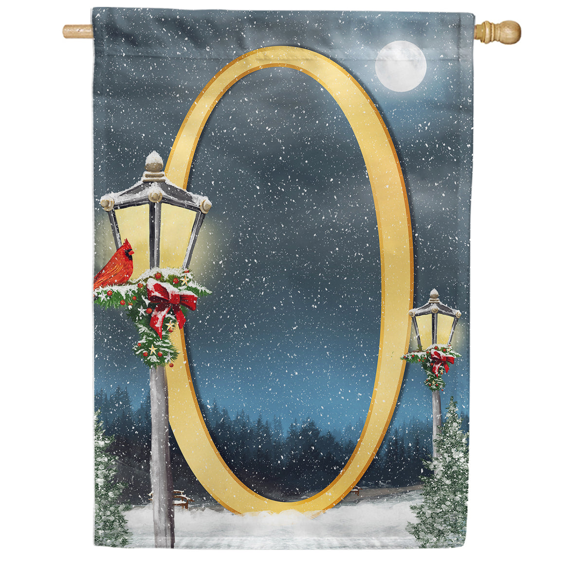Winter Lamp Warmth Double Sided Monogram House Flag