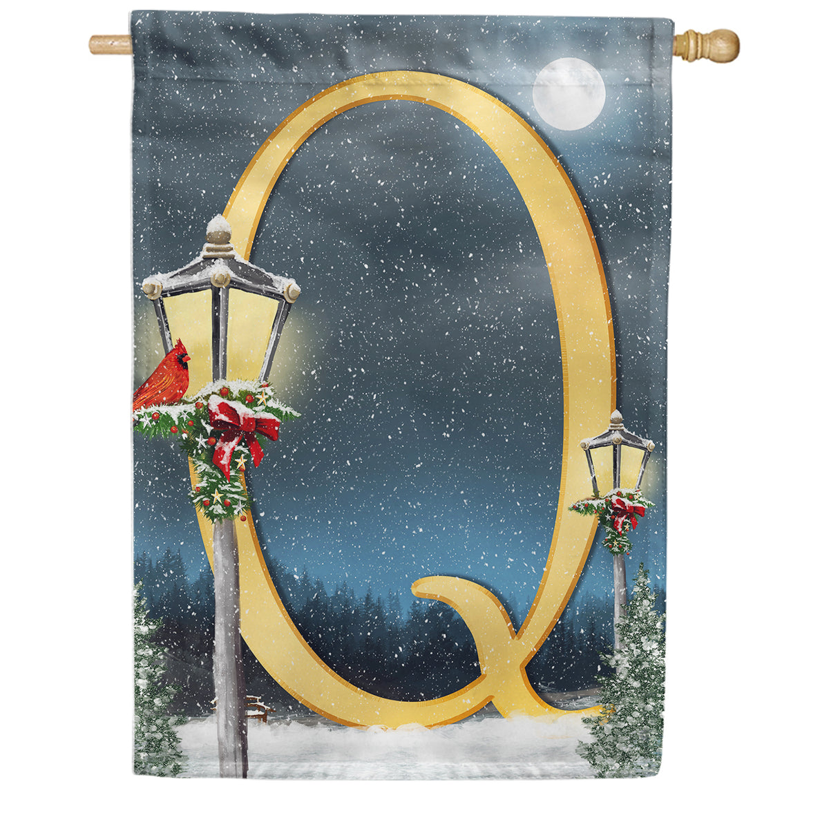 Winter Lamp Warmth Double Sided Monogram House Flag