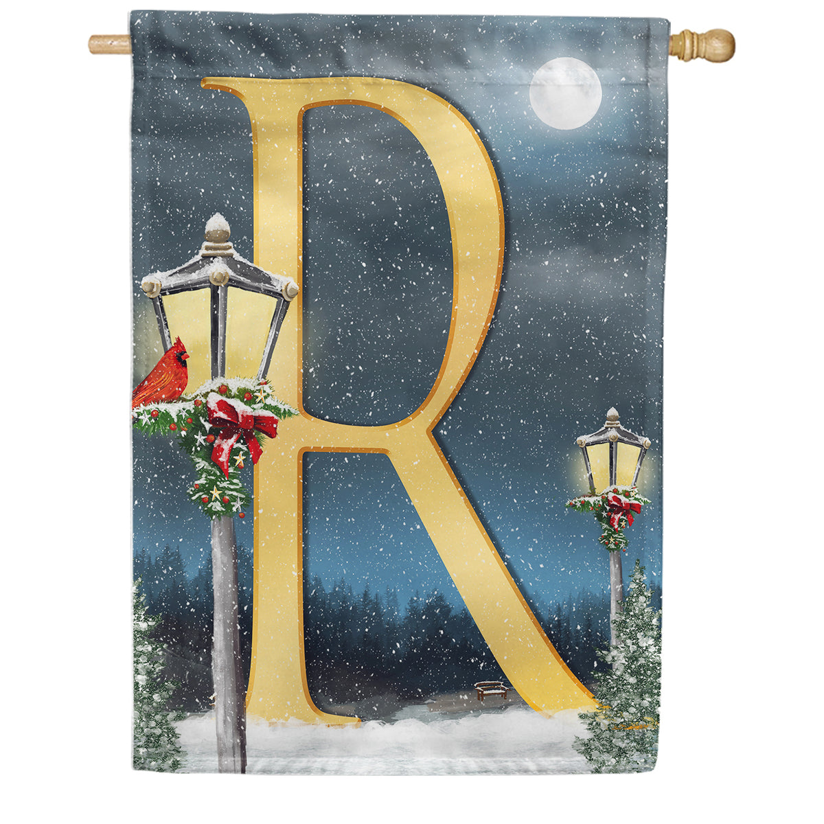 Winter Lamp Warmth Double Sided Monogram House Flag