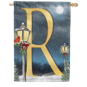 Winter Lamp Warmth Double Sided Monogram House Flag
