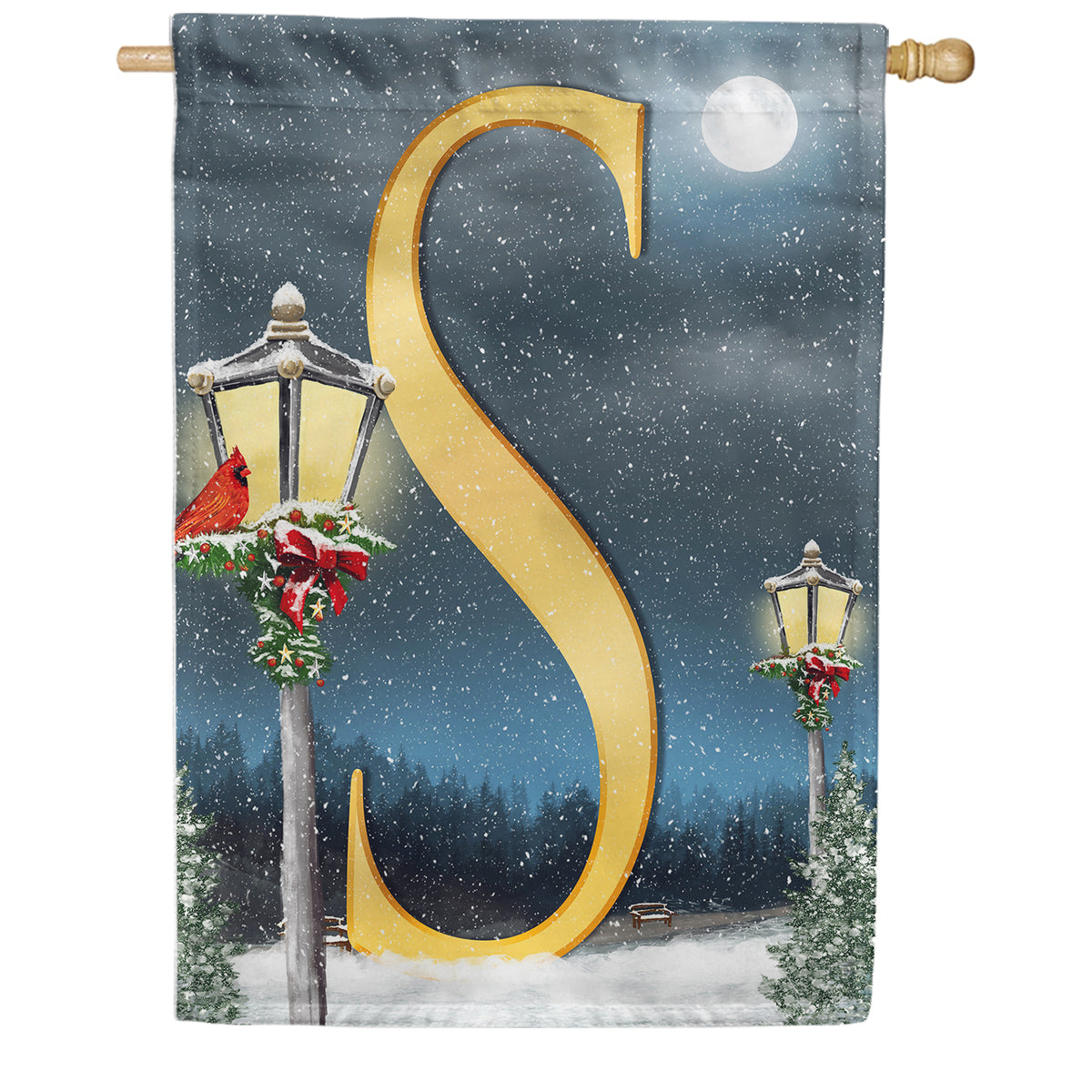 Winter Lamp Warmth Double Sided Monogram House Flag