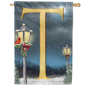 Winter Lamp Warmth Double Sided Monogram House Flag