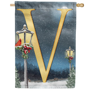 Winter Lamp Warmth Double Sided Monogram House Flag