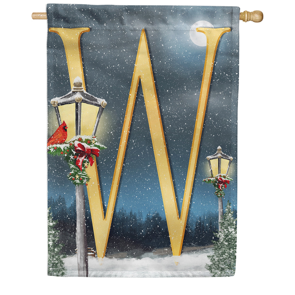Winter Lamp Warmth Double Sided Monogram House Flag