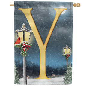 Winter Lamp Warmth Double Sided Monogram House Flag
