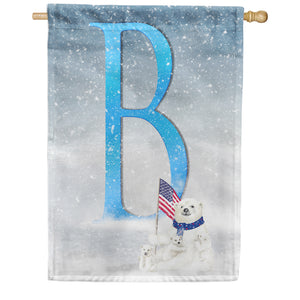 Polar Bear Snow Family Double Sided Monogram House Flag