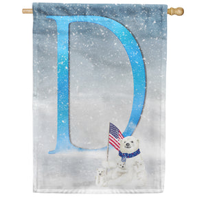 Polar Bear Snow Family Double Sided Monogram House Flag