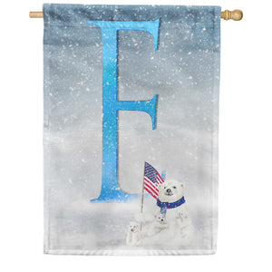 Polar Bear Snow Family Double Sided Monogram House Flag