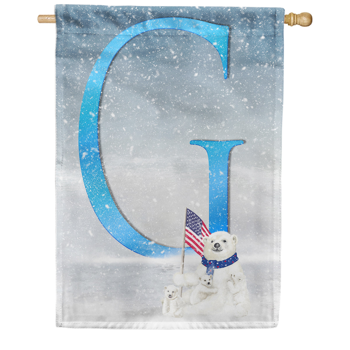Polar Bear Snow Family Double Sided Monogram House Flag