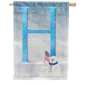 Polar Bear Snow Family Double Sided Monogram House Flag