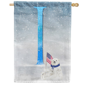 Polar Bear Snow Family Double Sided Monogram House Flag