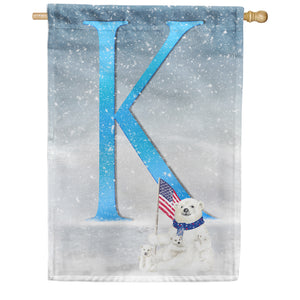 Polar Bear Snow Family Double Sided Monogram House Flag