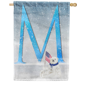 Polar Bear Snow Family Double Sided Monogram House Flag