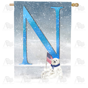 Polar Bear Snow Family Double Sided Monogram House Flag
