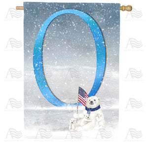 Polar Bear Snow Family Double Sided Monogram House Flag