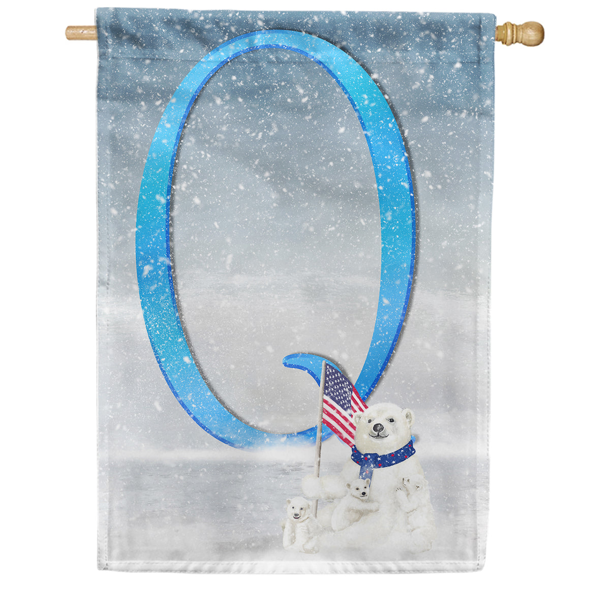 Polar Bear Snow Family Double Sided Monogram House Flag
