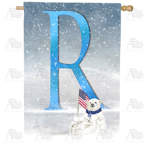 Polar Bear Snow Family Double Sided Monogram House Flag