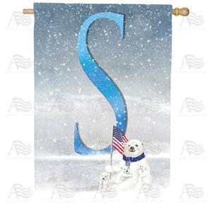 Polar Bear Snow Family Double Sided Monogram House Flag