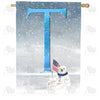 Polar Bear Snow Family Double Sided Monogram House Flag