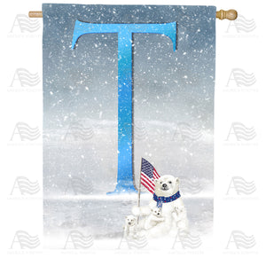 Polar Bear Snow Family Double Sided Monogram House Flag