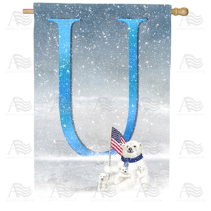 Polar Bear Snow Family Double Sided Monogram House Flag