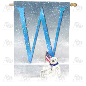 Polar Bear Snow Family Double Sided Monogram House Flag