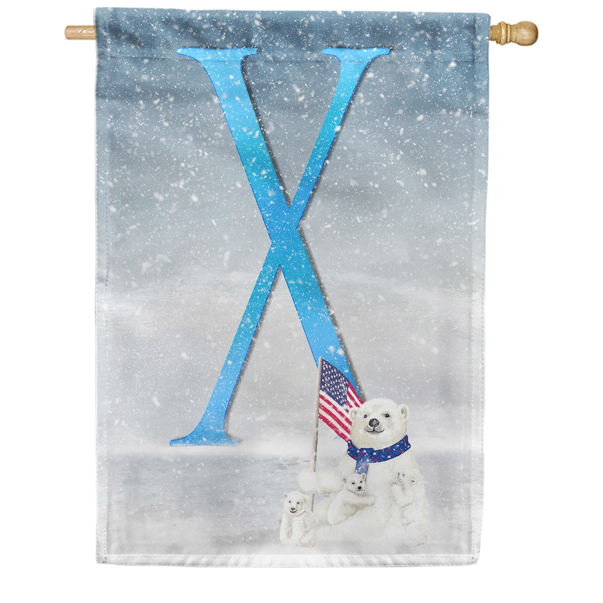 Polar Bear Snow Family Double Sided Monogram House Flag