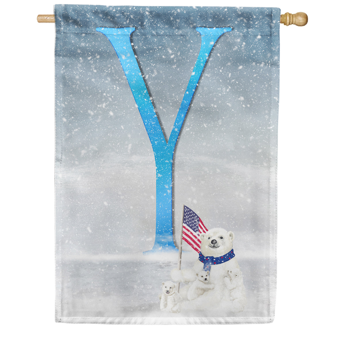 Polar Bear Snow Family Double Sided Monogram House Flag