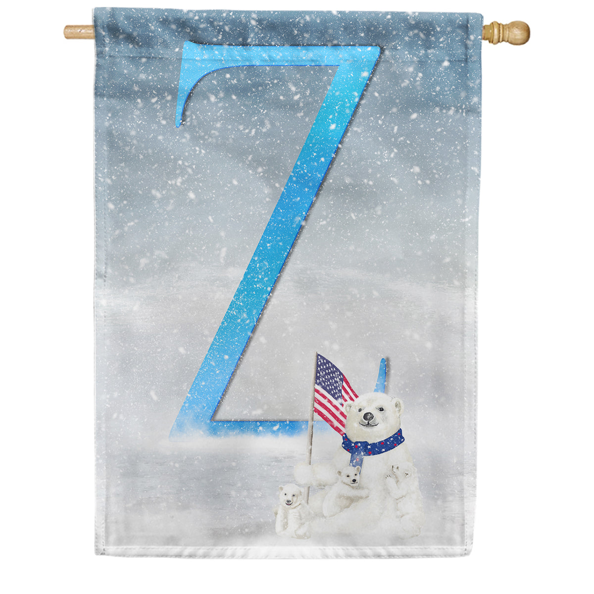 Polar Bear Snow Family Double Sided Monogram House Flag