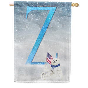 Polar Bear Snow Family Double Sided Monogram House Flag