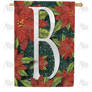 Snowy Poinsettias Double Sided Monogram House Flag