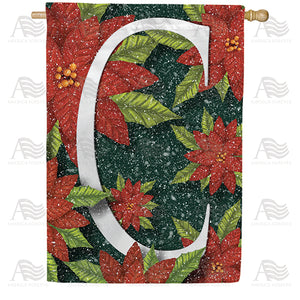 Snowy Poinsettias Double Sided Monogram House Flag