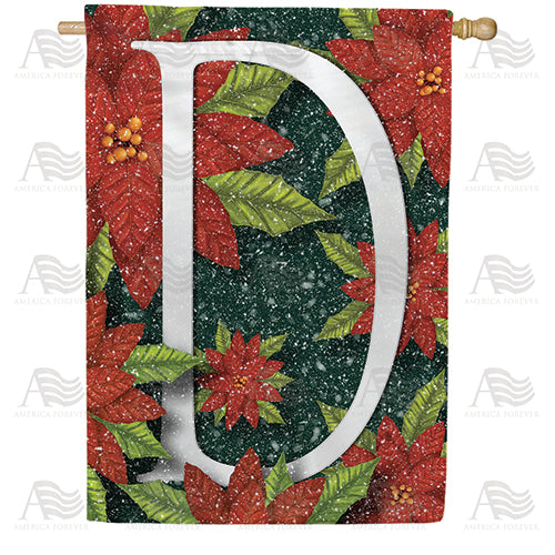 Snowy Poinsettias Double Sided Monogram House Flag