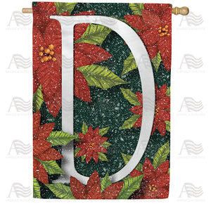 Snowy Poinsettias Double Sided Monogram House Flag