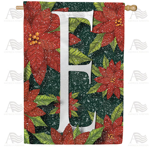 Snowy Poinsettias Double Sided Monogram House Flag