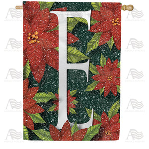 Snowy Poinsettias Double Sided Monogram House Flag