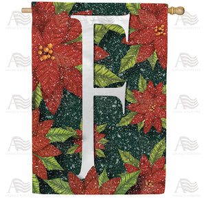 Snowy Poinsettias Double Sided Monogram House Flag