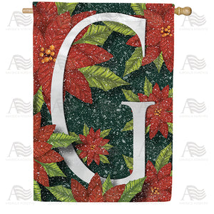 Snowy Poinsettias Double Sided Monogram House Flag