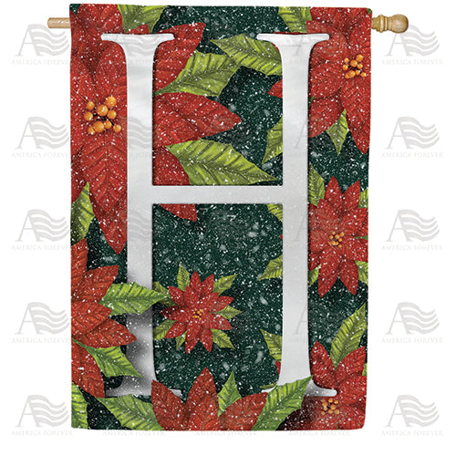Snowy Poinsettias Double Sided Monogram House Flag
