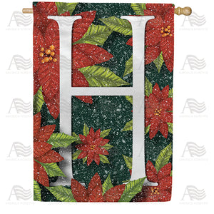 Snowy Poinsettias Double Sided Monogram House Flag