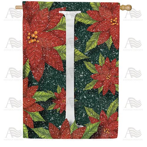 Snowy Poinsettias Double Sided Monogram House Flag