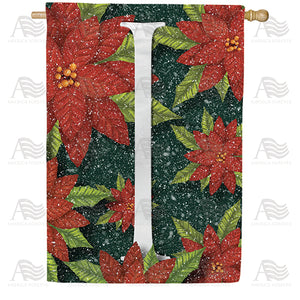 Snowy Poinsettias Double Sided Monogram House Flag