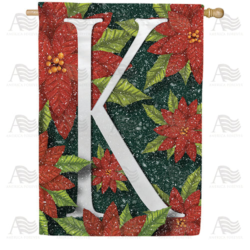 Snowy Poinsettias Double Sided Monogram House Flag