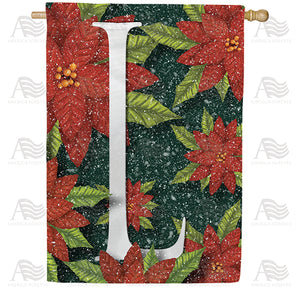 Snowy Poinsettias Double Sided Monogram House Flag