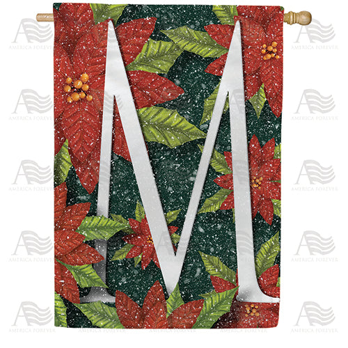 Snowy Poinsettias Double Sided Monogram House Flag