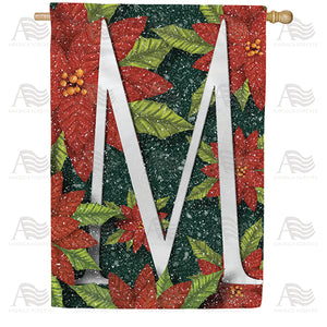 Snowy Poinsettias Double Sided Monogram House Flag
