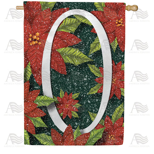 Snowy Poinsettias Double Sided Monogram House Flag