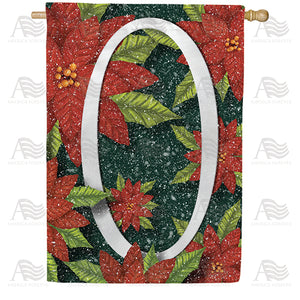 Snowy Poinsettias Double Sided Monogram House Flag