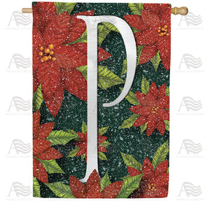 Snowy Poinsettias Double Sided Monogram House Flag