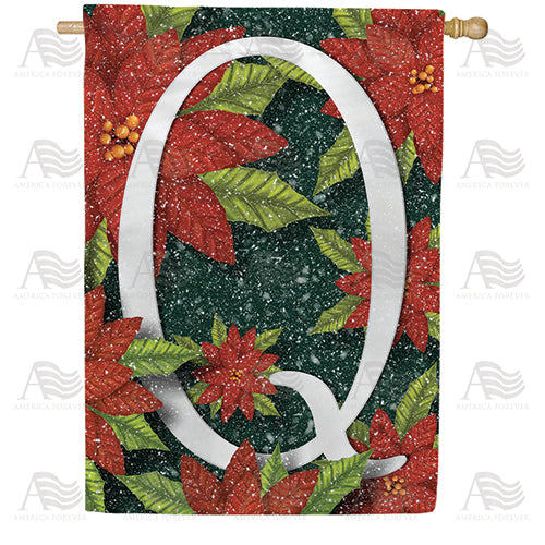 Snowy Poinsettias Double Sided Monogram House Flag